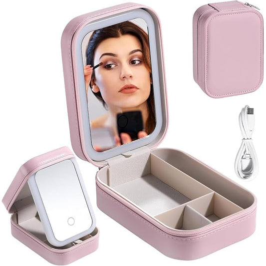 Portable Makeup Organizer With Light & Mirror
