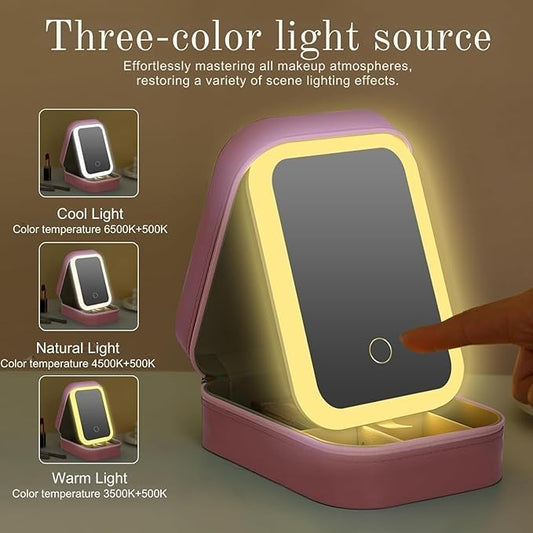 Portable Makeup Organizer With Light & Mirror